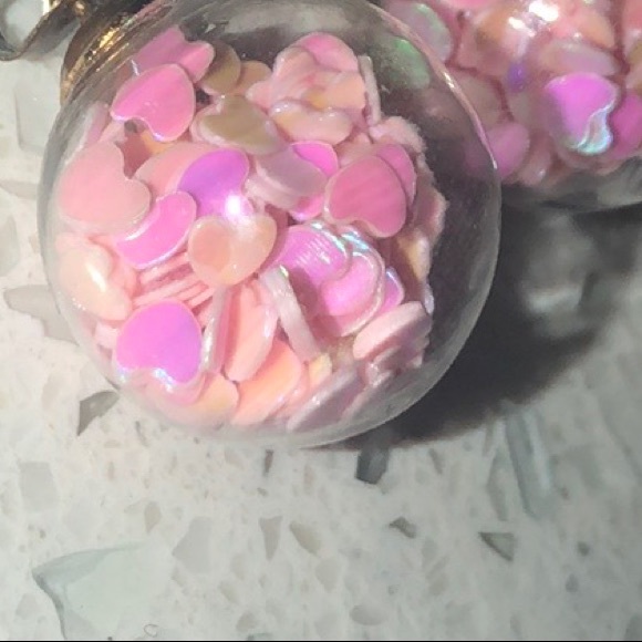 Earrings hearts globe sparkle iridescent stud ball - Picture 2 of 16